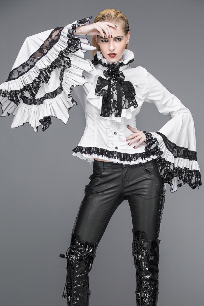 womens vintage gothic white ruffled blouse with ruffles