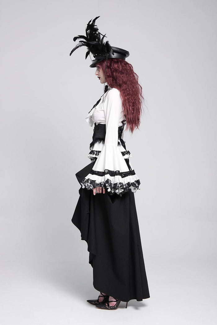 lace-up white gothic ruffled blouse