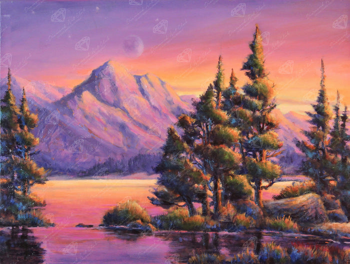Diamond Painting Morning Moon 29" x 22" (73.7cm x 55.6cm) / Round with 53 Colors including 4 Fairy Dust Diamonds / 54,136