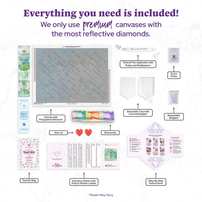 Diamond Painting Mystery Kit #64 - Halloween 36.6" x 27.6" (92.8cm x 69.9cm) / Square with 65 Colors including 2 ABs and 3 Fairy Dust Diamonds / 104,813