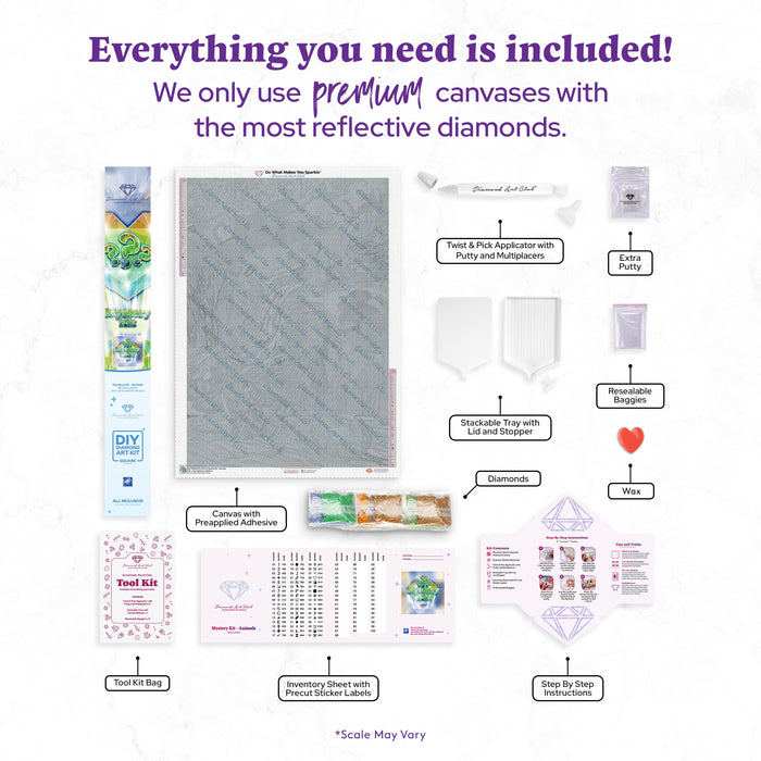 Diamond Painting Mystery Kit #72 - Animals 27.6" x 39.4" (69.9cm x 99.8cm) / Square with 51 Colors including 1 AB and 3 Fairy Dust Diamonds / 112,681