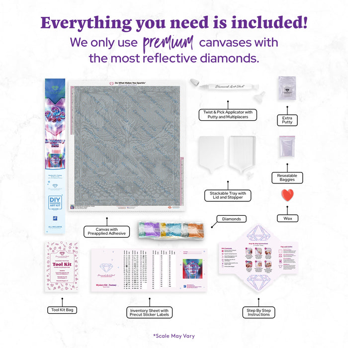 Diamond Painting Mystery Kit #75 - Fantasy 27.6" x 31.1" (69.9cm x 78.9cm) / Square with 48 Colors including 3 ABs and 3 Fairy Dust Diamonds / 89,077