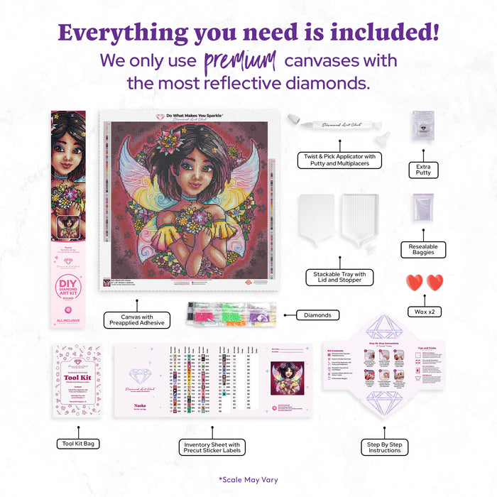 Diamond Painting Naoko 22" x 22" (55.8cm x 55.8cm) / Round with 63 Colors including 5 ABs and 2 Fairy Dust Diamonds / 39,601