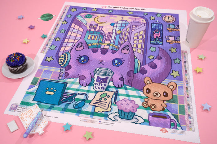 Diamond Painting Neko Cafe 22" x 25" (55.6cm x 63.8cm) / Round with 56 Colors including 2 ABs and 3 Fairy Dust Diamonds / 46,864