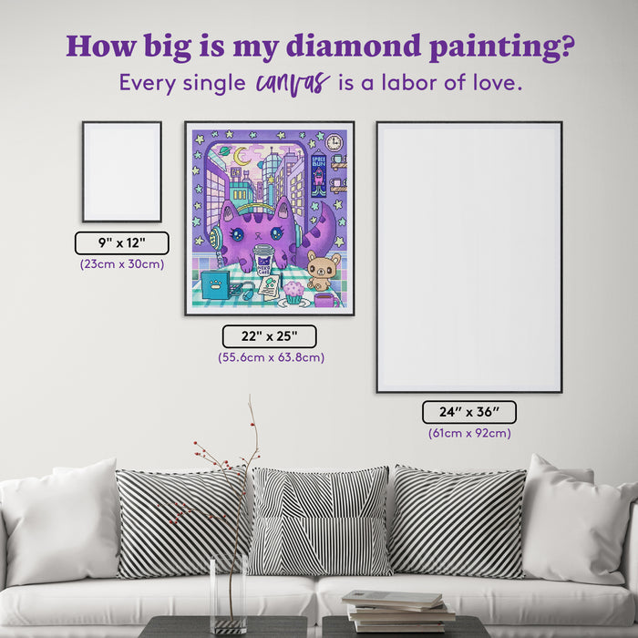 Diamond Painting Neko Cafe 22" x 25" (55.6cm x 63.8cm) / Round with 56 Colors including 2 ABs and 3 Fairy Dust Diamonds / 46,864