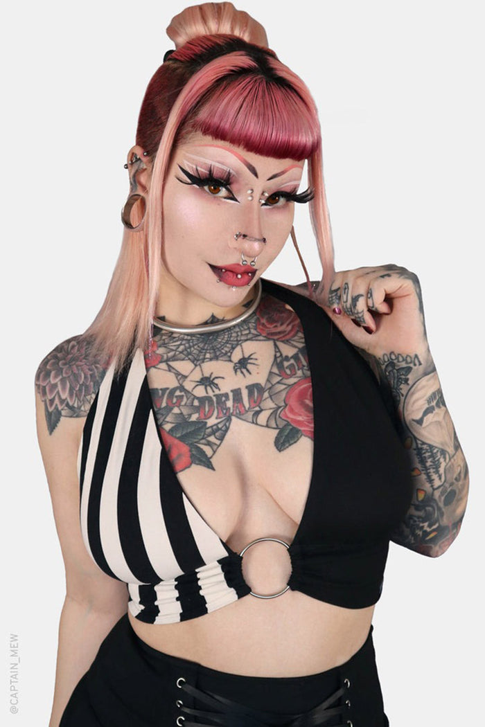 womens emo striped cropped shirt