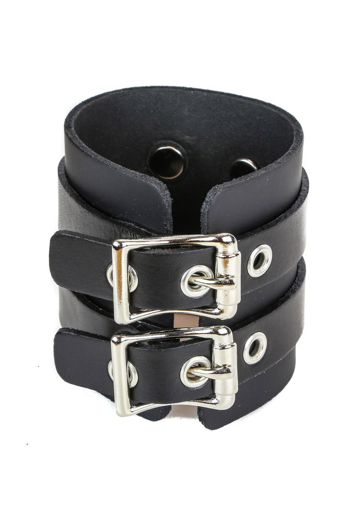 black buckled leather cuff bracelet