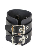 black buckled leather cuff bracelet