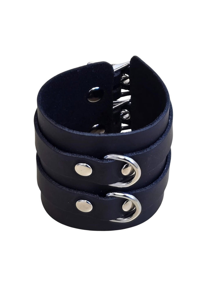 genuine leather black buckled leather cuff bracelet