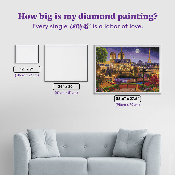 Diamond Painting Notre Dame Night 38.6" x 27.6″ (98cm x 70cm) / Square with 65 Colors including 4 ABs / 107,472