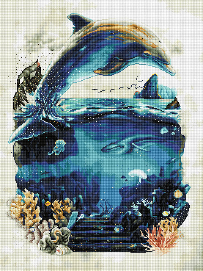 Diamond Painting Ocean Dolphin 27.6" x 37.6" (70cm x 93cm) / Square With 49 Colors Including 6 ABs / 102,213