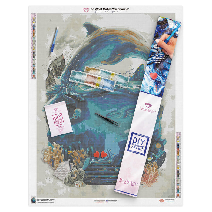 Diamond Painting Ocean Dolphin 27.6" x 37.6" (70cm x 93cm) / Square With 49 Colors Including 6 ABs / 102,213