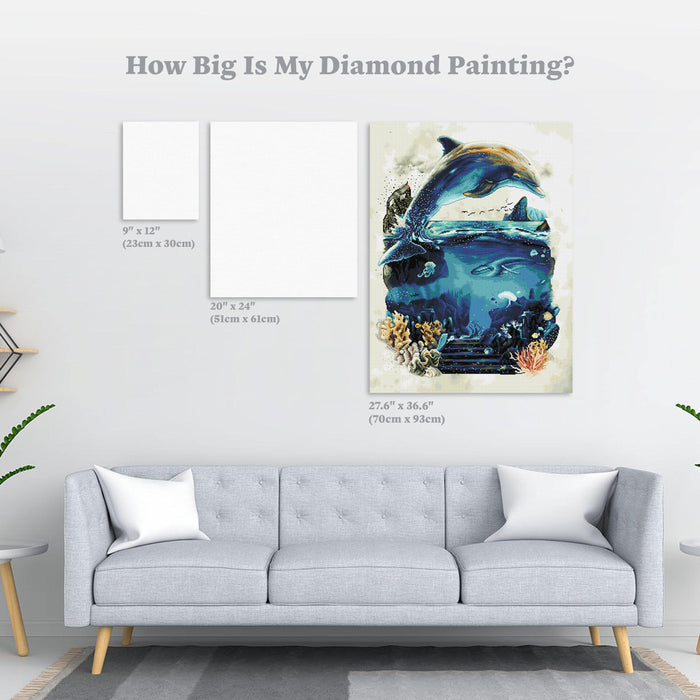 Diamond Painting Ocean Dolphin 27.6" x 37.6" (70cm x 93cm) / Square With 49 Colors Including 6 ABs / 102,213
