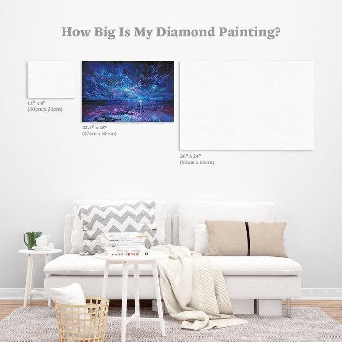 Diamond Painting Ocean, Stars, Sky, and You Round With Aurora Borealis Accents / 14.6" x 22.4" (38cm x 58cm) / 27,068