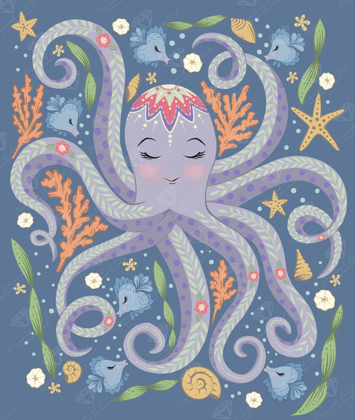 Diamond Painting Octopus 22" x 26" (55.8cm x 66cm) / Square with 21 Colors including 2 ABs / 59,360