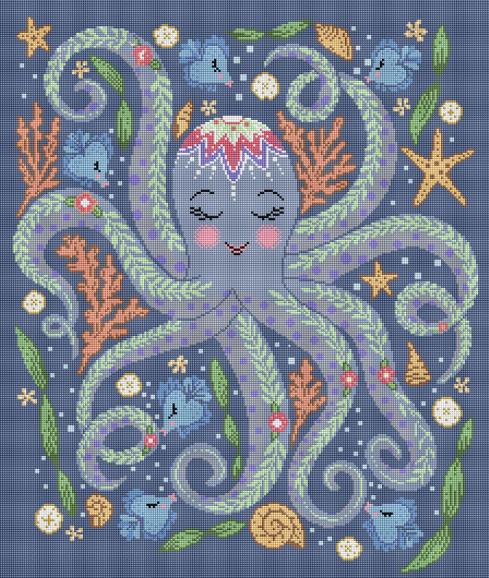 Diamond Painting Octopus 22" x 26" (55.8cm x 66cm) / Square with 21 Colors including 2 ABs / 59,360