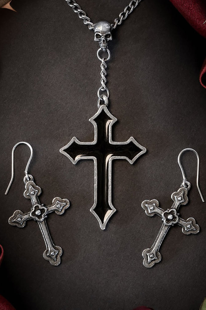 heavy metal skull and cross necklace and earrings