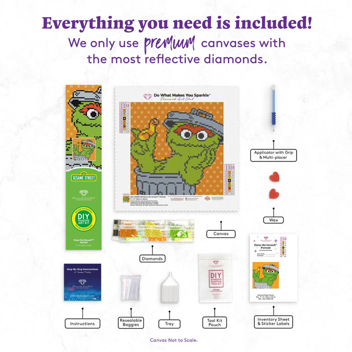 Diamond Painting Oscar the Grouch™ Portrait 9" x 9" (23cm x 23cm) / Round with 9 Colors including 2 ABs / 6,561