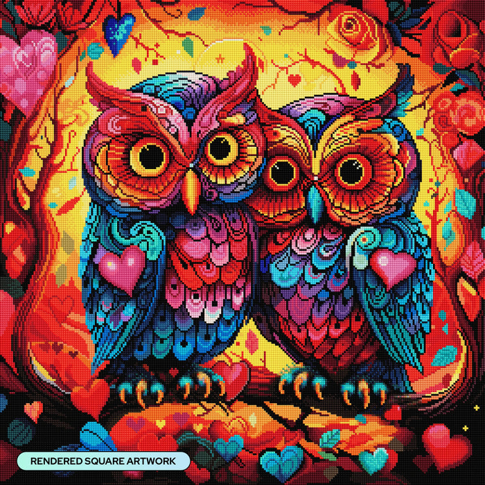 Diamond Painting Owl Love You Forever 25.6" x 25.6" (65cm x 65cm) / Square with 76 Colors including 1 AB and 5 Fairy Dust Diamonds / 68,121
