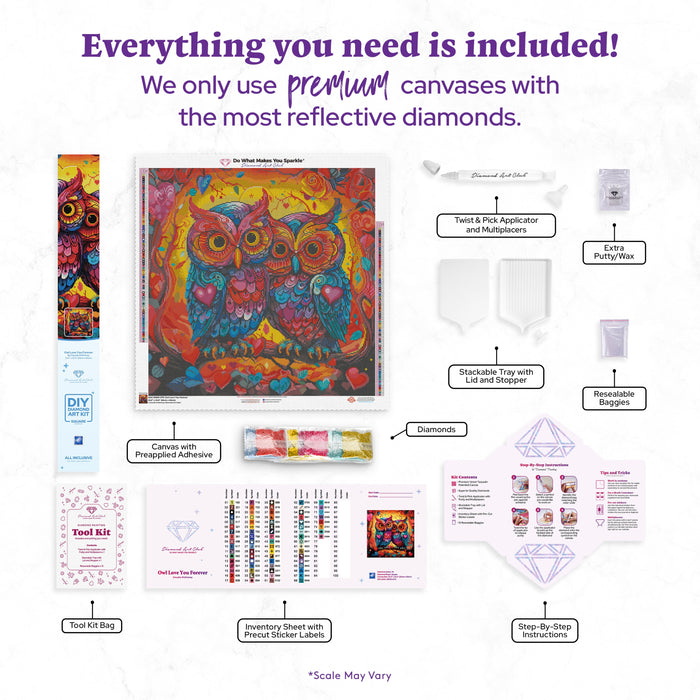 Diamond Painting Owl Love You Forever 25.6" x 25.6" (65cm x 65cm) / Square with 76 Colors including 1 AB and 5 Fairy Dust Diamonds / 68,121