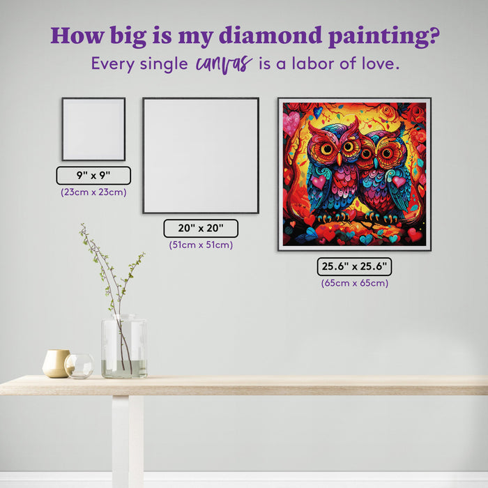Diamond Painting Owl Love You Forever 25.6" x 25.6" (65cm x 65cm) / Square with 76 Colors including 1 AB and 5 Fairy Dust Diamonds / 68,121