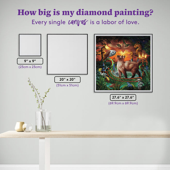 Diamond Painting Owl & Pussy Cat 27.6" x 27.6" (69.9cm x 69.9cm) / Square with 71 Colors including 2 ABs and 3 Fairy Dust Diamonds / 78,961