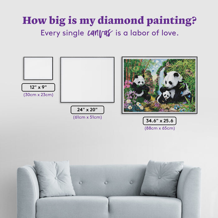 Diamond Painting Panda Valley 34.6" x 25.6″ (88cm x 65cm) / Square with 62 Colors including 3 ABs / 90,039