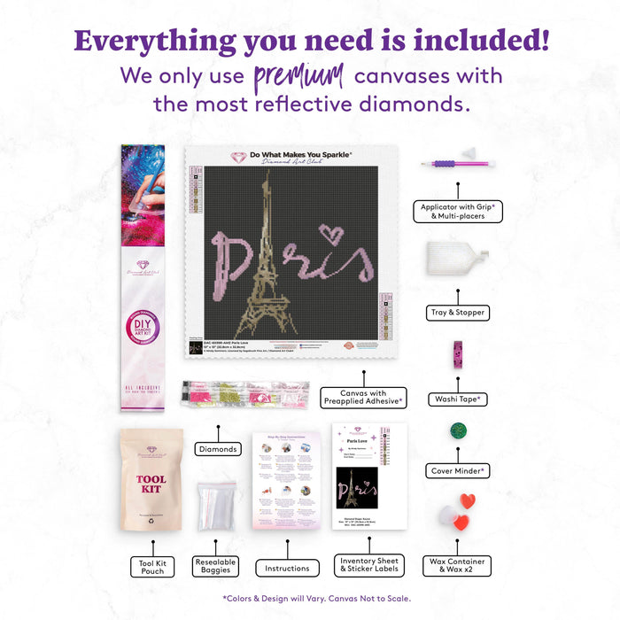 Diamond Painting Paris Love 13" x 13" (32.8cm x 32.8cm) / Round with 11 Colors including 7 Iridescent Diamonds / 13,689