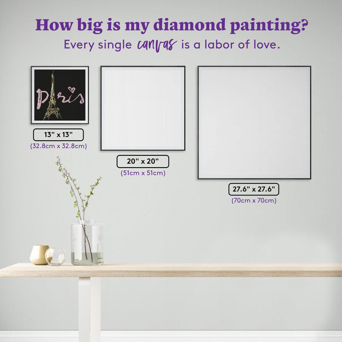 Diamond Painting Paris Love 13" x 13" (32.8cm x 32.8cm) / Round with 11 Colors including 7 Iridescent Diamonds / 13,689