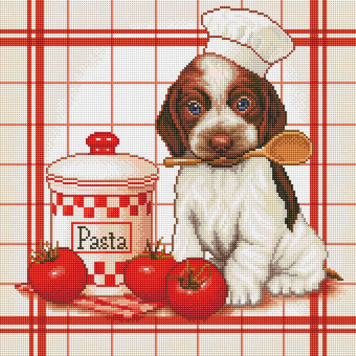 Diamond Painting Pasta Puppy 17" x 17" (43cm x 43cm) / Square with 40 Colors including 4 ABs / 28,900