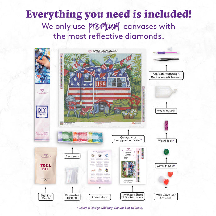 Diamond Painting Patriotic Camper 25" x 22" (64cm x 56cm) / Square with 43 Colors including 4 ABs / 57,344