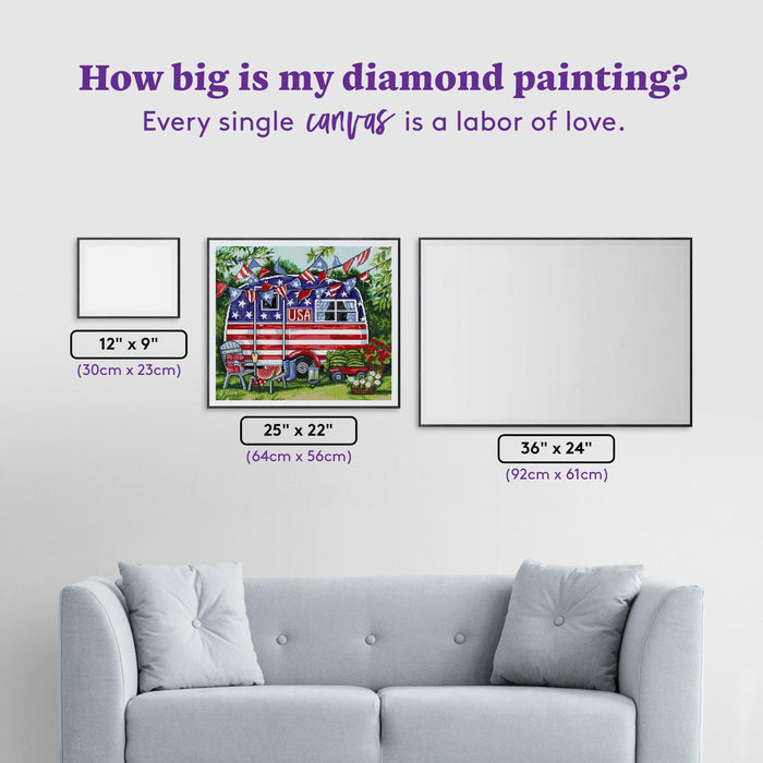 Diamond Painting Patriotic Camper 25" x 22" (64cm x 56cm) / Square with 43 Colors including 4 ABs / 57,344