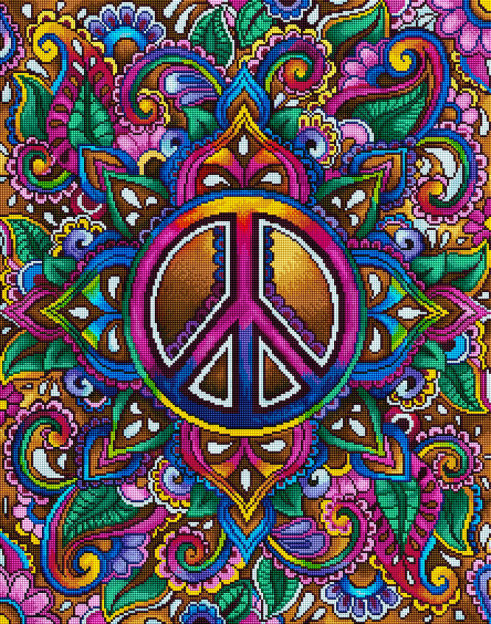 Diamond Painting Peace Love Paisley 22" x 28″ (56cm x 71cm) / Square with 48 Colors including 3 ABs / 62,603