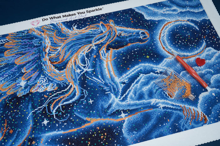 Diamond Painting Pegasus Constellation 34" x 17" (85.7cm x 42.6cm) / Round With 22 Colors Including 1 ABs and 5 Fairy Dust Diamonds and 1 Iridescent Diamonds / 46,512