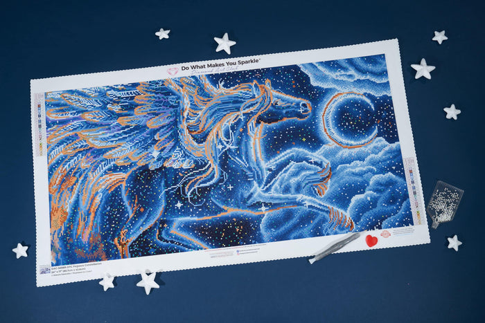 Diamond Painting Pegasus Constellation 34" x 17" (85.7cm x 42.6cm) / Round With 22 Colors Including 1 ABs and 5 Fairy Dust Diamonds and 1 Iridescent Diamonds / 46,512
