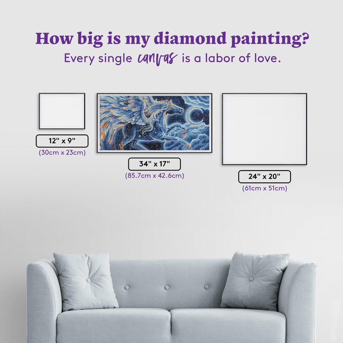 Diamond Painting Pegasus Constellation 34" x 17" (85.7cm x 42.6cm) / Round With 22 Colors Including 1 ABs and 5 Fairy Dust Diamonds and 1 Iridescent Diamonds / 46,512