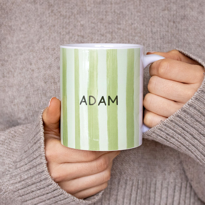 Personalised Name Green Stripe Individual Mug