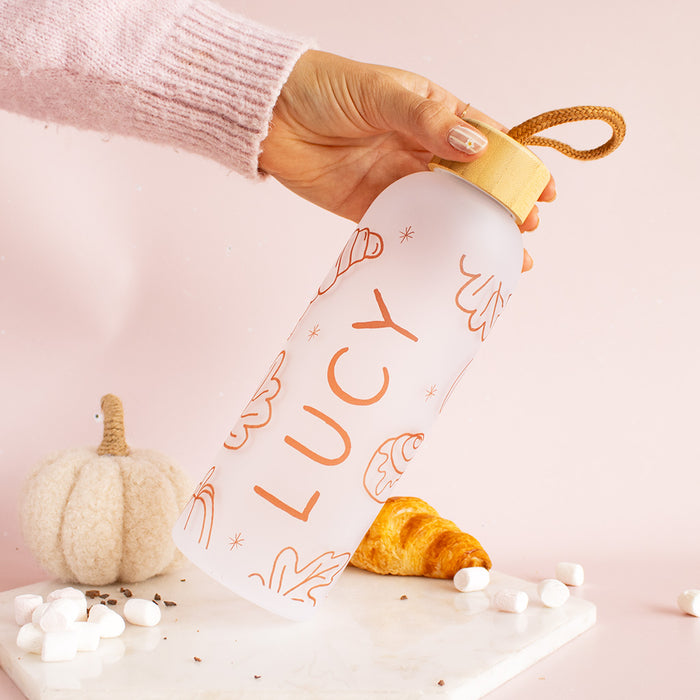 Personalised Name Print Autumn Icons Frosted Water Bottle