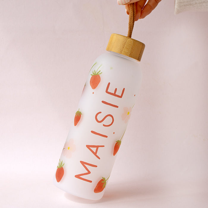 Personalised Name Print Strawberry & Daisy Frosted Water Bottle