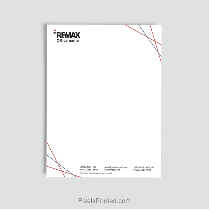 Personalized RE/MAX real estate letterhead for agents and offices