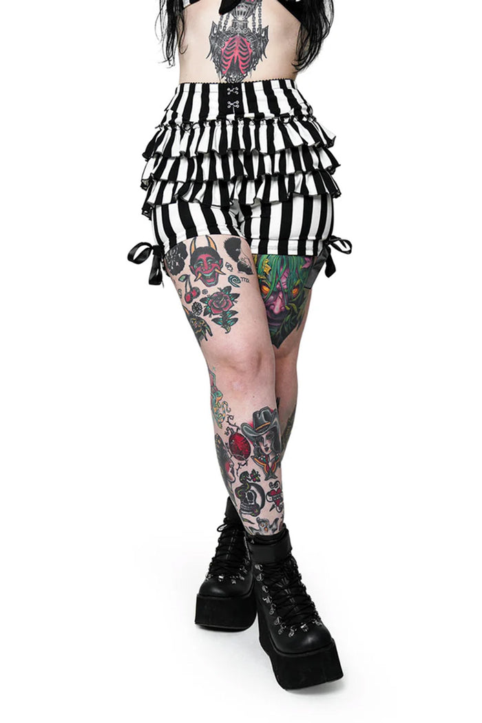high-rise tiered black and white striped bloomers