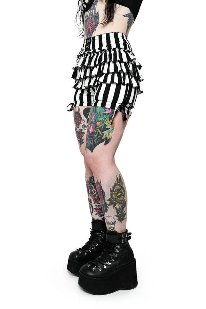 creepy circus tiered black and white striped bloomers