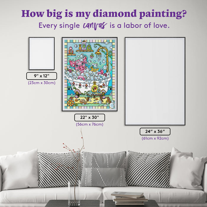 Diamond Painting Piggy In A Tub 22" x 30″ (56cm x 76cm) / Round with 49 Colors including 2 ABs / 54,128