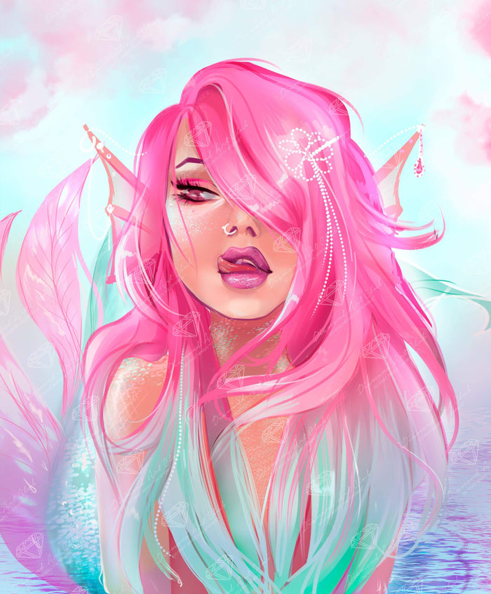Diamond Painting Pink Mermaid 16.5" x 20.1″ (42cm x 51cm) / Square With 35 Colors Including 3 ABs / 33,000