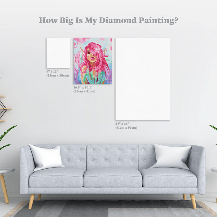 Diamond Painting Pink Mermaid 16.5" x 20.1″ (42cm x 51cm) / Square With 35 Colors Including 3 ABs / 33,000