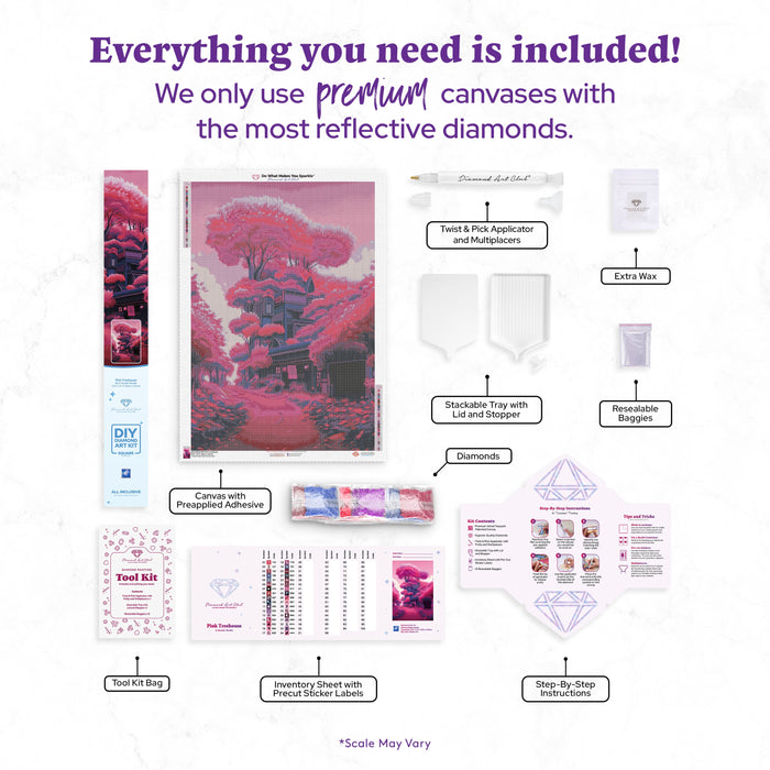 Diamond Painting Pink Treehouse 25.6" x 37.4" (65cm x 95cm) / Square with 34 Colors including 2 ABs and 2 Fairy Dust Diamonds / 99,441