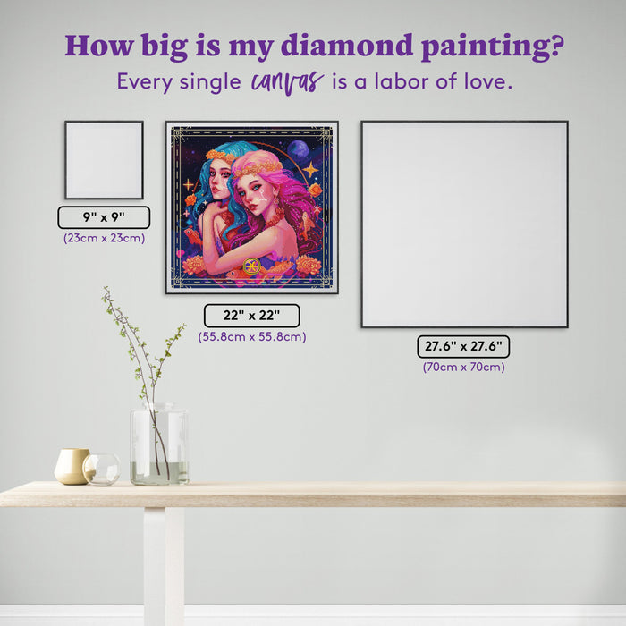 Diamond Painting Pisces 22" x 22" (55.8cm x 55.8cm) / Square with 66 Colors including 4 ABs, 1 Iridescent Diamonds, and 2 Fairy Dust Diamonds / 50,176