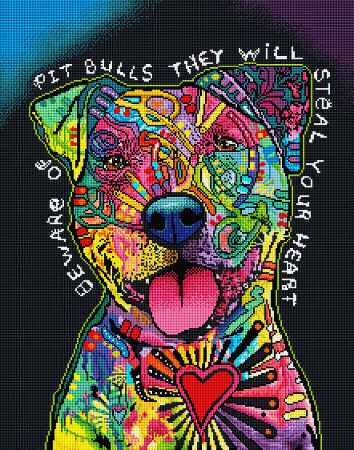 Diamond Painting Pit Bulls Will Steal Your Heart 22" x 28" (56cm x 71cm) / Square With 50 Colors Including 6 ABs / 62,101