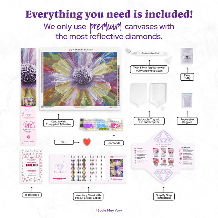 Diamond Painting Popping with Color 30" x 22" (75.9cm x 55.6cm) / Round with 63 Colors including 3 ABs and 2 Fairy Dust Diamonds / 55,752