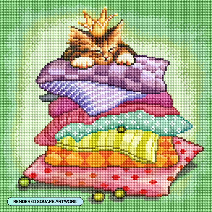 Diamond Painting Princess & The Pea Kitty 13" x 13" (33cm x 33cm) / Square with 52 Colors including 5 ABs / 17,161